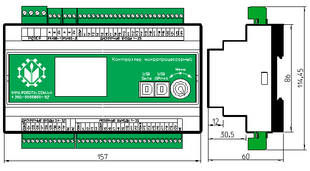 Габаритные размеры контроллера CP1003