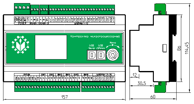 Габаритные размеры контроллера микропроцессорного CP402