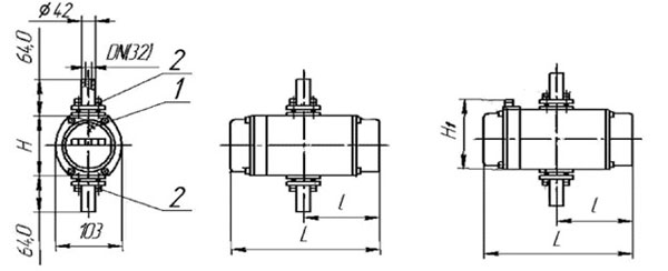 Схема с габаритными размерами роторных счетчиков газа 