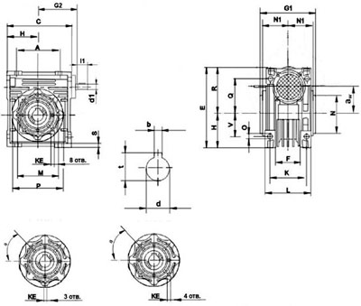 Рис.1. Схема мотор-редукторов и редукторов NMRV