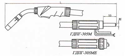 Габаритные размеры горелки ГДПМ-305МЕ и ГДПМ-305М