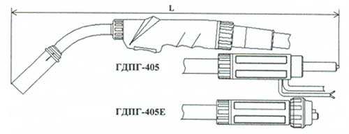 Габаритные размеры горелки ГДПГ-405Е и ГДПГ-405