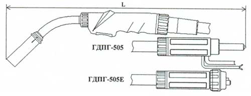 Габариты горелки ГДПГ-505Е и ГДПГ-505