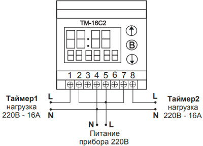 Рис.1. Схема контактов таймера ТМ-16С2