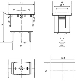 Габаритный чертеж переключателя KCD1-2-103