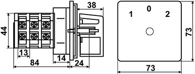 Рис.1. Габаритные и присоединительные размеры пакетного переключателя ПКП Е9 16А/2.863